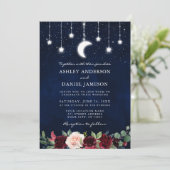 Wedding Celestial Moon Stars Licht Floral Foto Kaart (Staand voorkant)