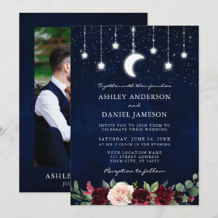 Wedding Celestial Moon Stars Licht Floral Foto Kaart
