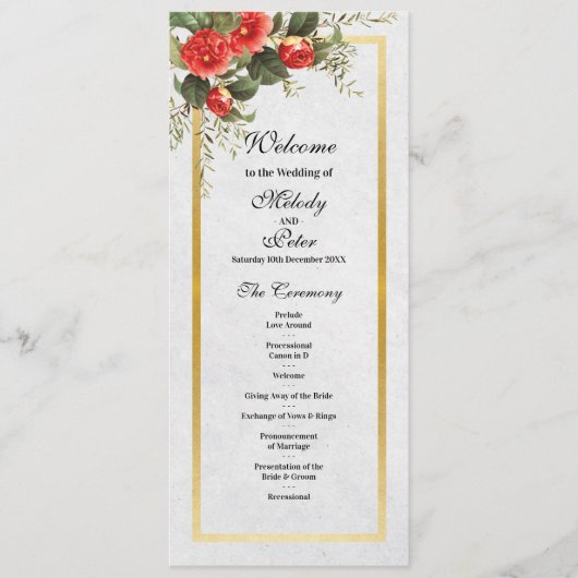 Wedding Ceremony Details Christmas Menu Red Gold (Voorkant)