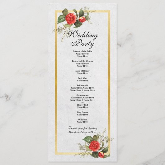 Wedding Ceremony Details Christmas Menu Red Gold (Achterkant)