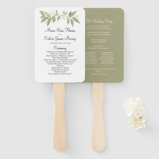 Wedding Ceremony Elegant Sage Greenery Foliage Handwaaier (Voorkant en achterkant)