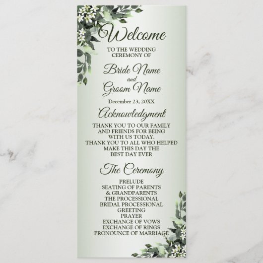 Wedding Ceremony Floral Greenery Eucalyptus Leaves Programmakaart (Voorkant)