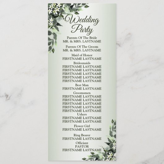 Wedding Ceremony Floral Greenery Eucalyptus Leaves Programmakaart (Achterkant)