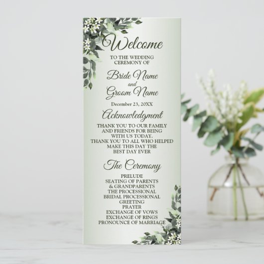 Wedding Ceremony Floral Greenery Eucalyptus Leaves Programmakaart (Staand voorkant)