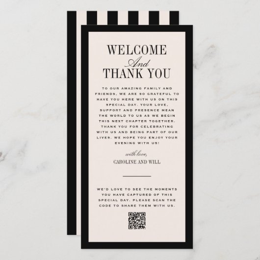 Wedding Ceremony or Reception Welcome Bedankkaart (Voorkant / Achterkant)