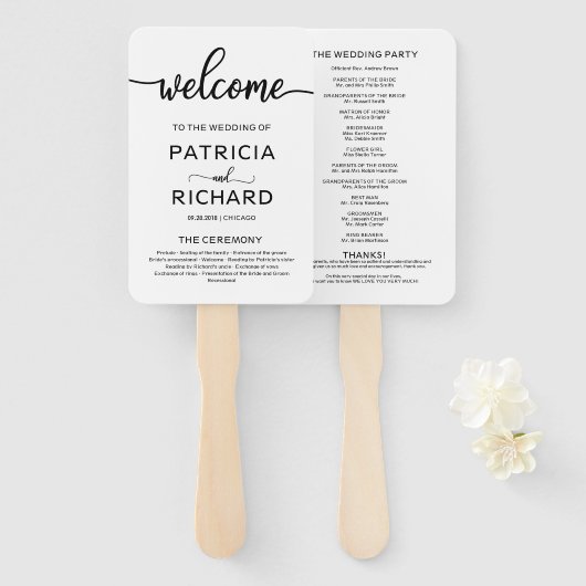 Wedding Ceremony Order of Service Program Chic Handwaaier (Voorkant en achterkant)