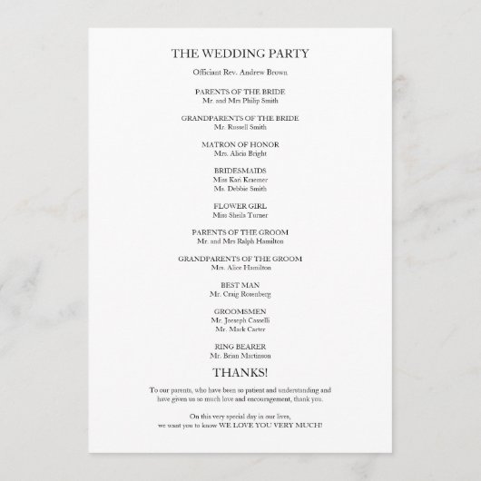 Wedding Ceremony Order of Service Program Chic Programmakaart (Achterkant)