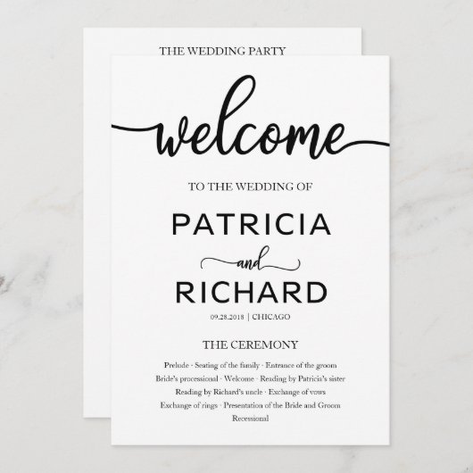 Wedding Ceremony Order of Service Program Chic Programmakaart (Voorkant / Achterkant)