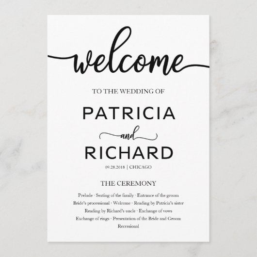 Wedding Ceremony Order of Service Program Chic Programmakaart (Voorkant)