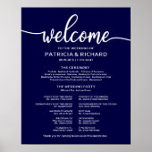 Wedding Ceremony Program Board Chic Navy Blue Poster (Voorkant)