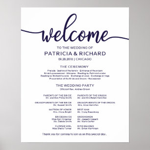 Wedding Ceremony Program Chic Navy Blue Poster