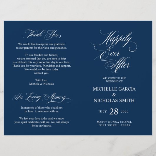 Wedding Ceremony Program Classic Elegance Navy (Voorkant)