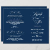 Wedding Ceremony Program Classic Elegance Navy (Voorkant / Achterkant)