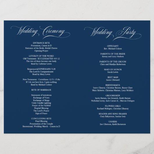 Wedding Ceremony Program Classic Elegance Navy (Achterkant)