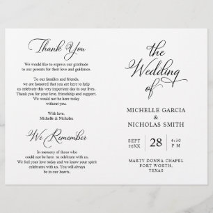 Wedding Ceremony Program, Classy Black en White