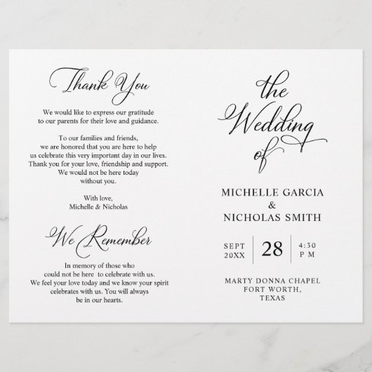 Wedding Ceremony Program, Classy Black en White (Voorkant)