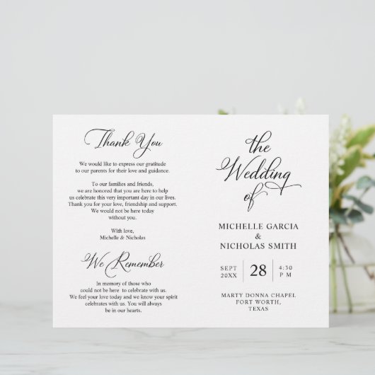 Wedding Ceremony Program, Classy Black en White (Staand voorkant)