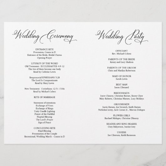 Wedding Ceremony Program, Classy Black en White (Achterkant)