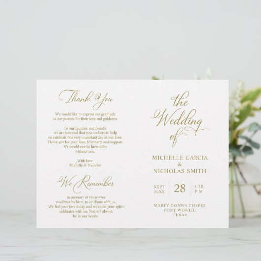 Wedding Ceremony Program Classy Elegant Gold (Staand voorkant)