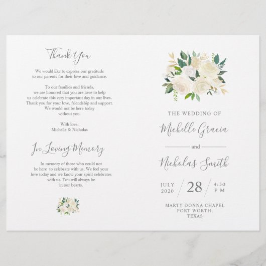 Wedding Ceremony Program Cream Waterverf Floral (Voorkant)
