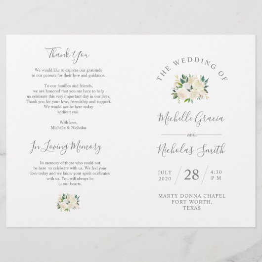 Wedding Ceremony Program Cream Waterverf Floral (Voorkant)