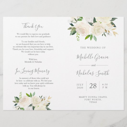 Wedding Ceremony Program Cream Waterverf Floral (Voorkant)