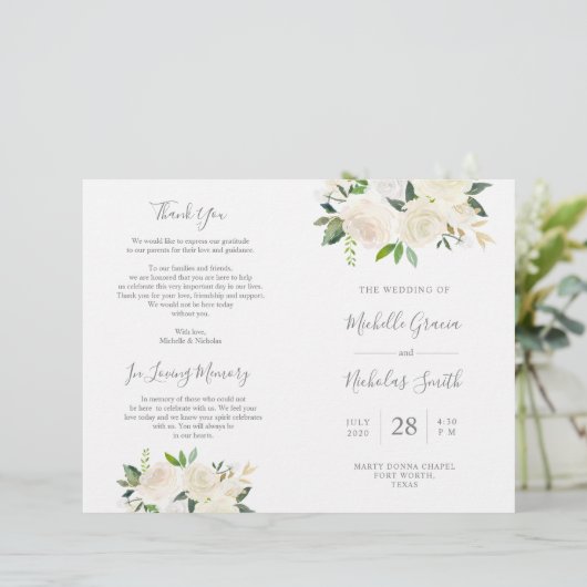 Wedding Ceremony Program Cream Waterverf Floral (Staand voorkant)