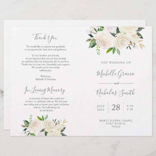 Wedding Ceremony Program Cream Waterverf Floral (Voorkant / Achterkant)