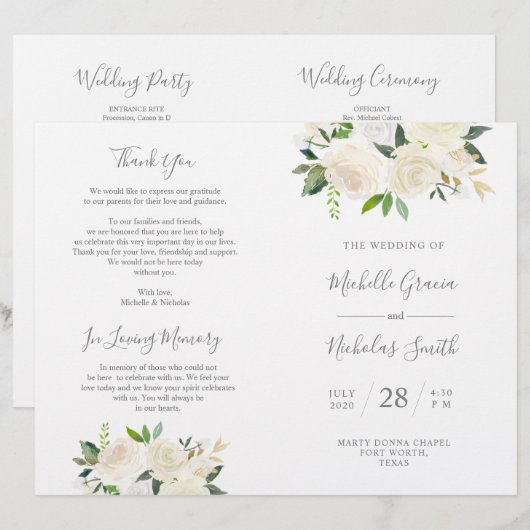 Wedding Ceremony Program Cream Waterverf Floral (Voorkant / Achterkant)