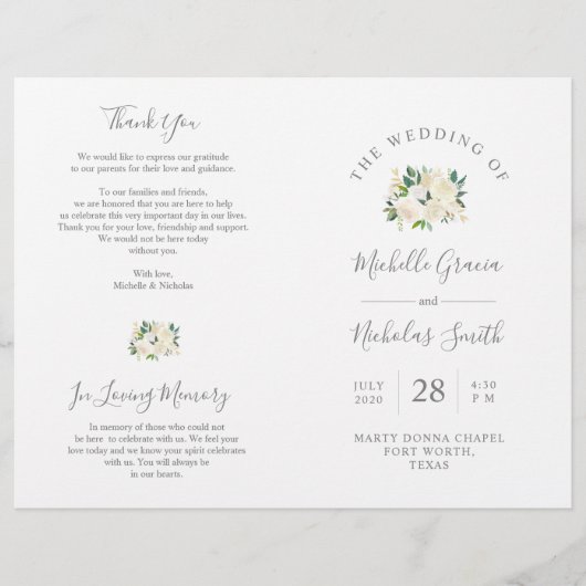 Wedding Ceremony Program Cream Waterverf Floral (Voorkant)