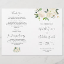 Wedding Ceremony Program Cream Waterverf Floral