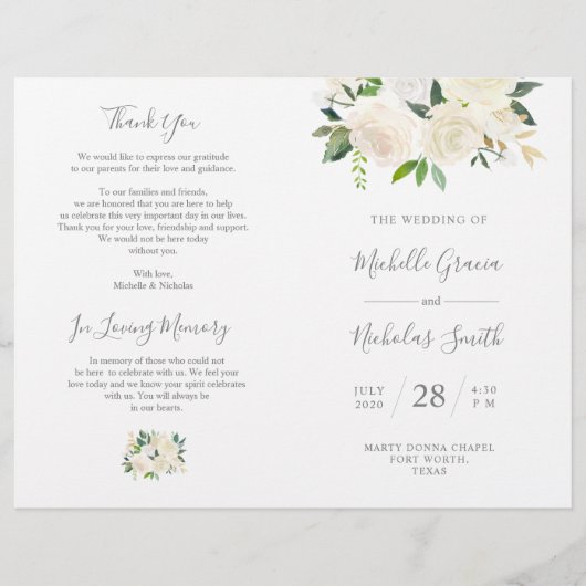 Wedding Ceremony Program Cream Waterverf Floral (Voorkant)