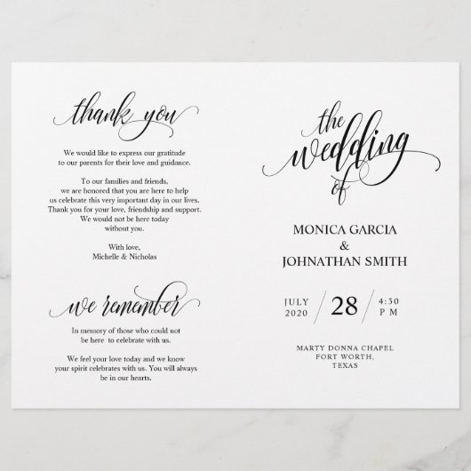 Wedding Ceremony Program, Elegance Script Black (Voorkant)