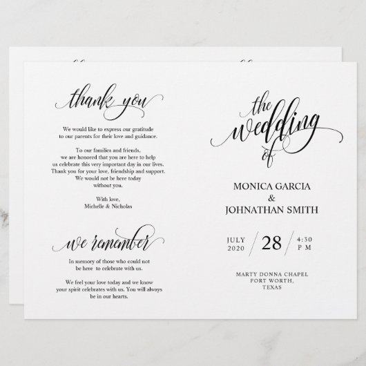 Wedding Ceremony Program, Elegance Script Black (Voorkant / Achterkant)