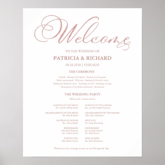 Wedding Ceremony Program Elegant Calligraphy Poster (Voorkant)