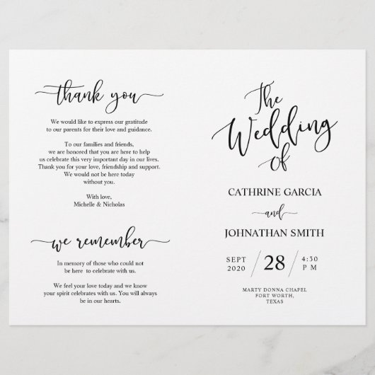 Wedding Ceremony Program, Elegant Script Black (Voorkant)