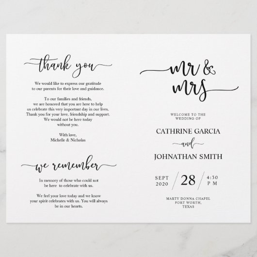 Wedding Ceremony Program, Elegant Script Black (Voorkant)