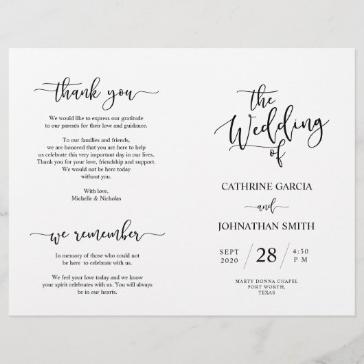 Wedding Ceremony Program, Elegant Script Black (Voorkant)