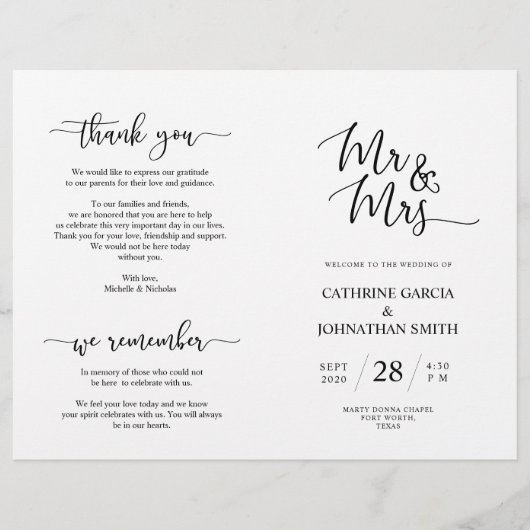Wedding Ceremony Program, Elegant Script Black (Voorkant)