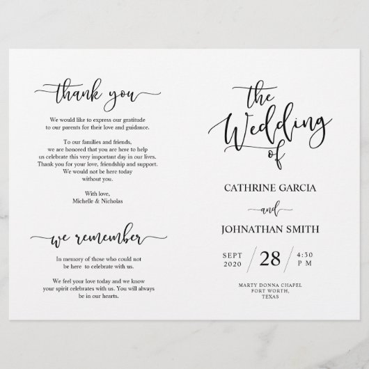 Wedding Ceremony Program, Elegant Script Black (Voorkant)