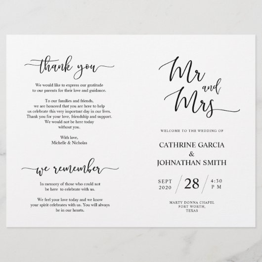 Wedding Ceremony Program, Elegant Script Black (Voorkant)