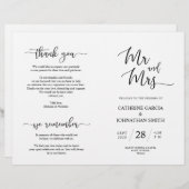 Wedding Ceremony Program, Elegant Script Black (Voorkant / Achterkant)