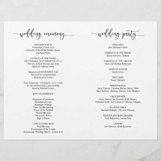 Wedding Ceremony Program, Elegant Script Black (Achterkant)