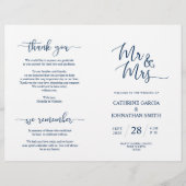 Wedding Ceremony Program, Elegant Script Blue Navy (Voorkant)