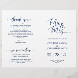 Wedding Ceremony Program, Elegant Script Blue Navy