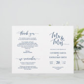 Wedding Ceremony Program, Elegant Script Blue Navy (Staand voorkant)