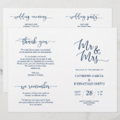 Wedding Ceremony Program, Elegant Script Blue Navy (Voorkant / Achterkant)