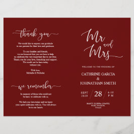 Wedding Ceremony Program, Elegant Script Burgundy