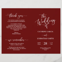 Wedding Ceremony Program, Elegant Script Burgundy