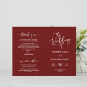 Wedding Ceremony Program, Elegant Script Burgundy (Staand voorkant)